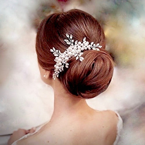 Elegant Silver Pearl & Crystal Bridal Hair Comb for Weddings – Perfect for Brides, Prom, and Formal Events
