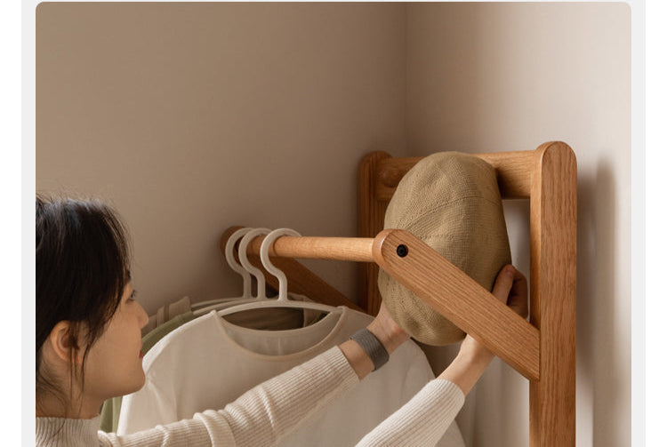 Nordic Solid Wood Clothes Rack - Oak & Birch Floor Storage Organizer for Bedroom, Closet, and Entryway