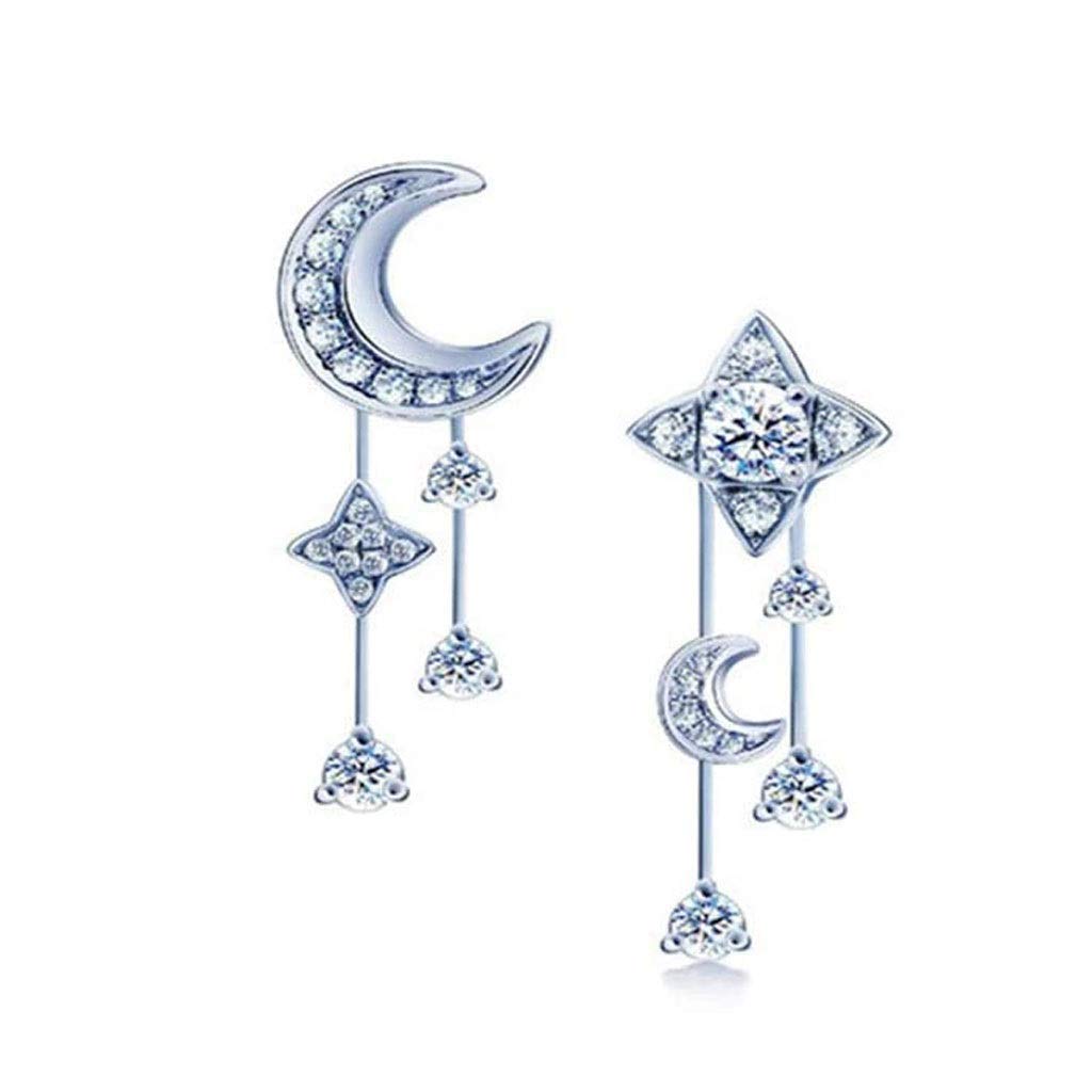 Fashion Long Drop Earrings for Women - Rhinestone Star & Moon Asymmetrical Stud Earrings - Perfect for Parties, Date Nights & Special Occasions
