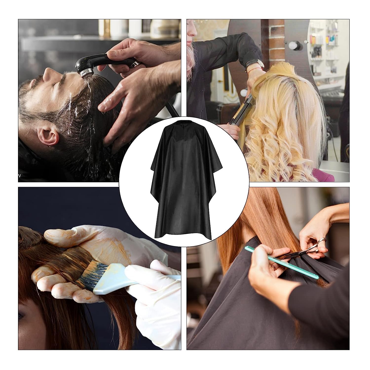 Professional OSEN Barber Salon Hair Cutting Cape with Beard Shaper Comb & Styling Scissors - Black Waterproof Hairdressing Accessories for Men's Grooming, Home Haircuts, and Salon Styling
