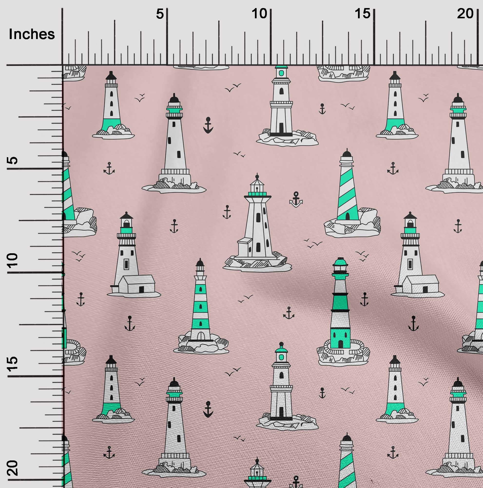 oneOone Cotton Cambric Pink Salmon Fabric - 42 Inch Wide Light House Dress Material, Printed Fabric by The Yard | Perfect for Summer Dresses, DIY Projects & Home Decor
