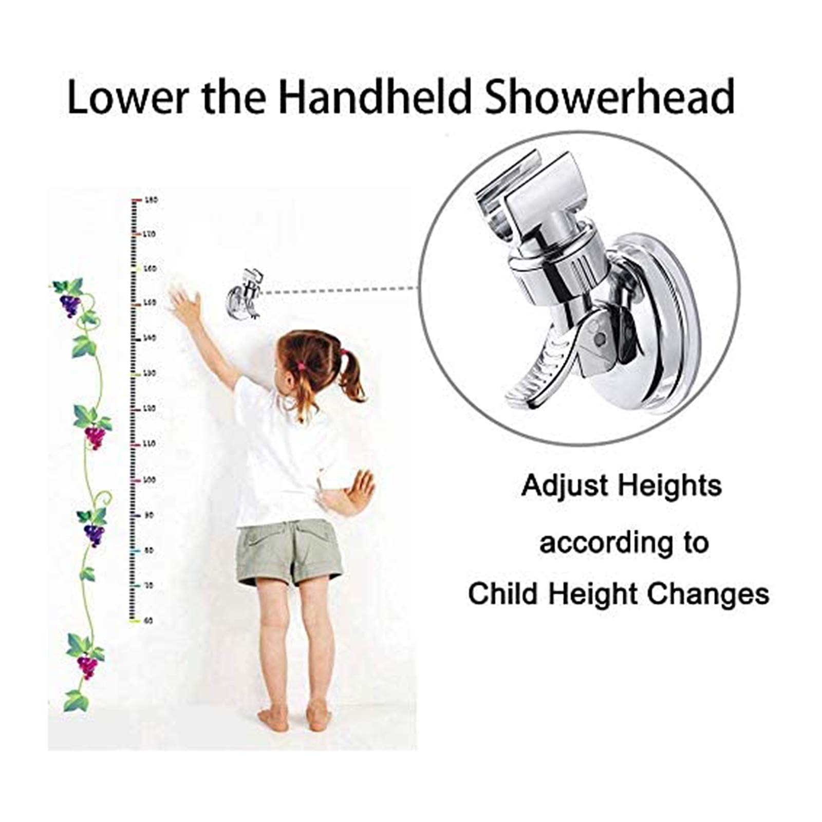 Universal Adjustable Suction Cup Shower Head Holder - Wall Mount Bracket for Handheld Shower Wand, RV Bathroom & Home Use - Perfect for Travel, Camping and Small Spaces