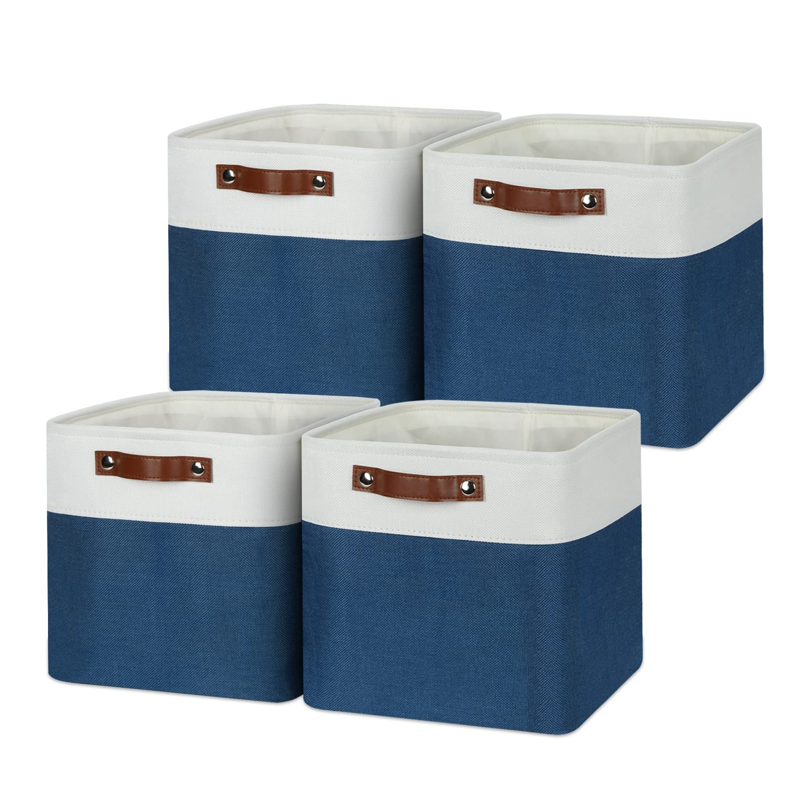 Temary 4-Pack Fabric Storage Cubes 11x11 Inch - Blue & White Organizing Bins with Handles for Home, Closet, Office, Nursery | Perfect for Shelves, Toy Storage, and Gift Baskets