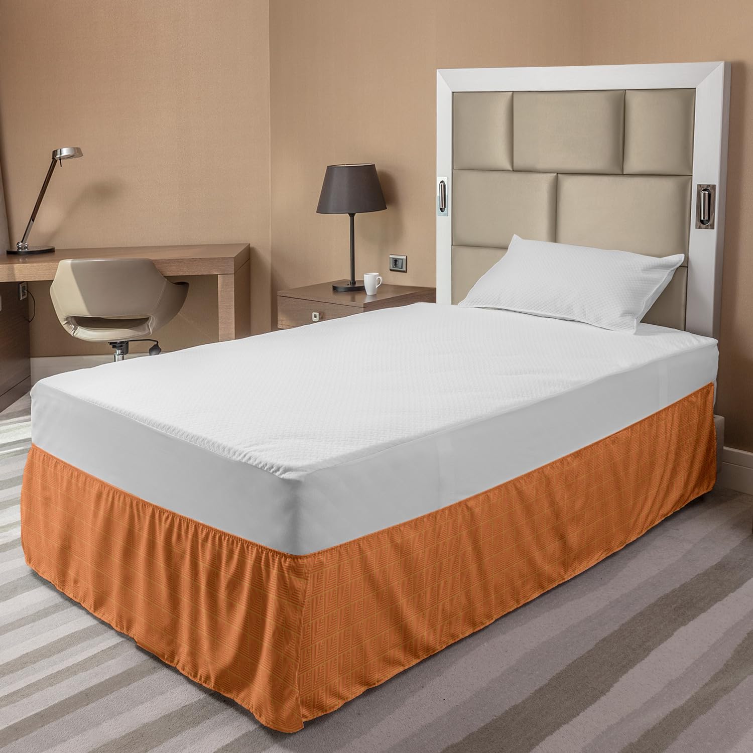 Ambesonne Abstract Bed Skirt - Geometric Checkered Square Design with Angled Lines, Elastic Wrap Around Dust Ruffle for Full Size Beds | Modern Home Decor for Bedroom Styling (Vermilion Earth Yellow)