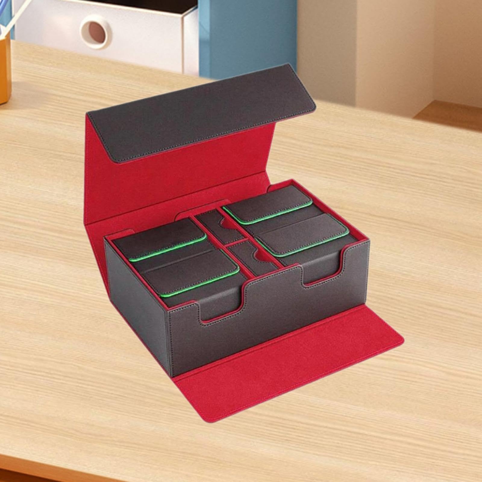 Milageto Trading Card Deck Case - Multifunctional Collectible Storage Box with Dividers for Hockey, Sports & Trading Cards (Red/Green Inner) - Perfect for Card Collectors, Game Nights & Organizing Collections