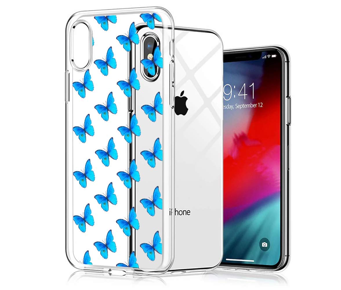 Idocolors Cute Clear Shockproof Soft Silicone Case for iPhone 12 Pro Max - Slim Anti-Fall Protective Cover with Blue Butterfly Design | Perfect for Everyday Use, Travel & Outdoor Activities