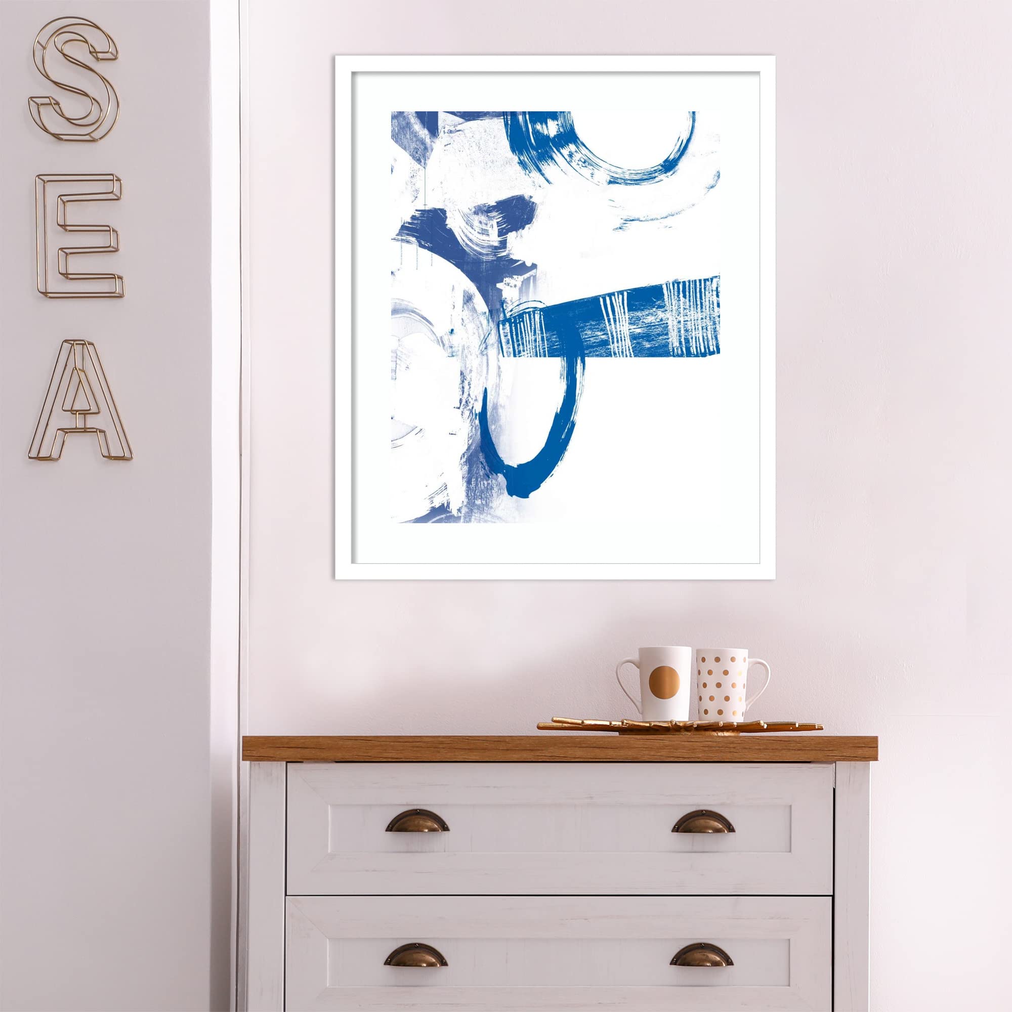 Amanti Art Framed Abstract Wall Art Print - Blue Scribbles III by Vision Studio, 25x21 Inch Modern Contemporary Poster Painting for Living Room, Bedroom, Bathroom & Kitchen Decor | Perfect for Home, Office & Gift Giving