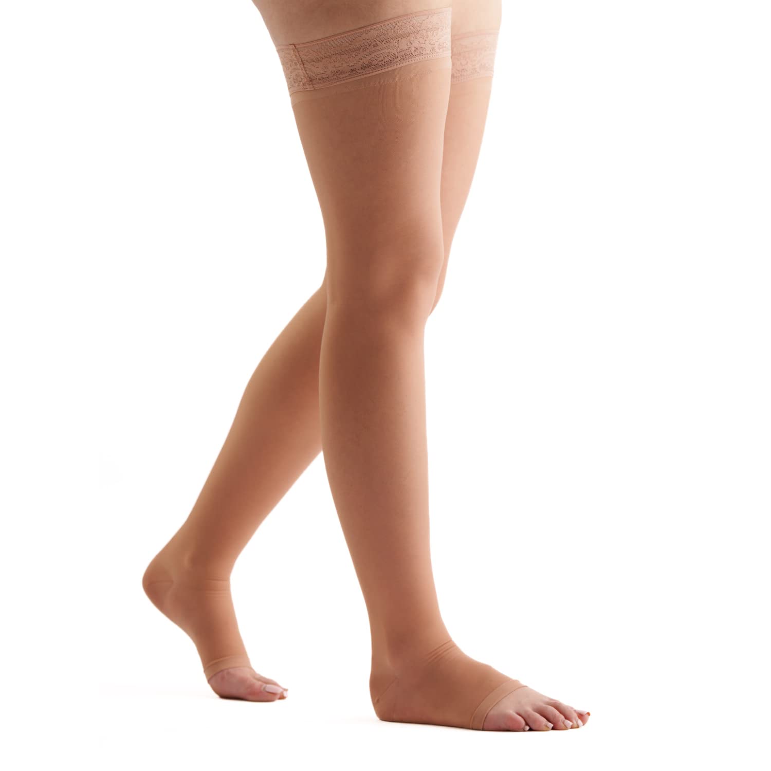 EvoNation 20-30 mmHg Open Toe Thigh High Compression Stockings for Women - Firm Support Medical Socks for Varicose Veins, Swelling & Circulation - Perfect for Travel, Pregnancy & Nurses