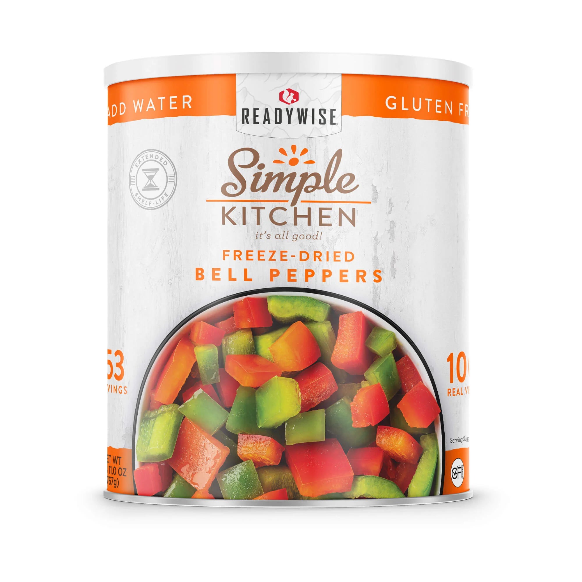 ReadyWise Simple Kitchen Freeze Dried Red & Green Bell Peppers - 153 Servings Can for Emergency Food Storage, Camping & Backpacking Meals