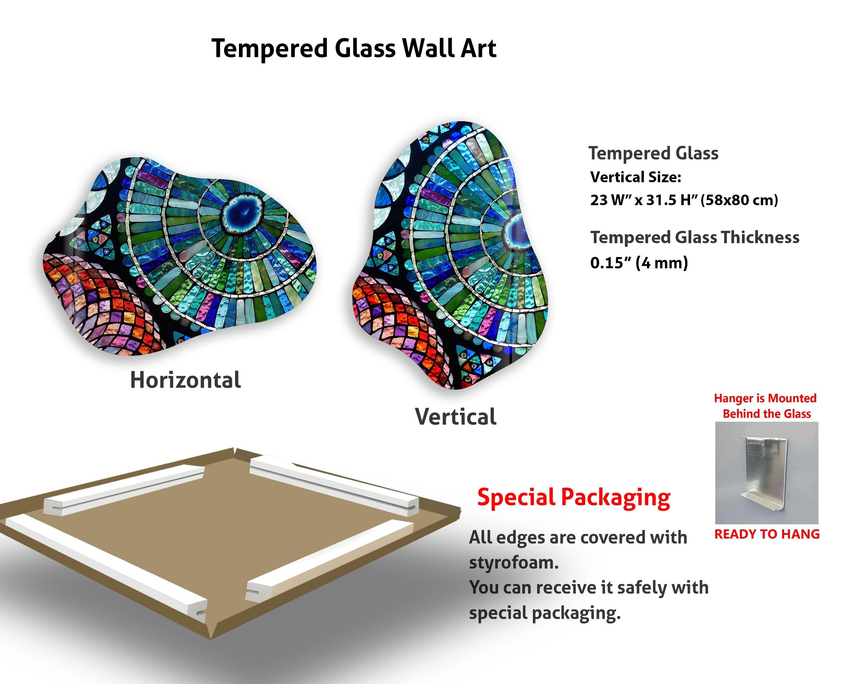 Blue Mosaic Glass Wall Art Decor - Handmade Modern Home Decor for Living Room, Bedroom & Office