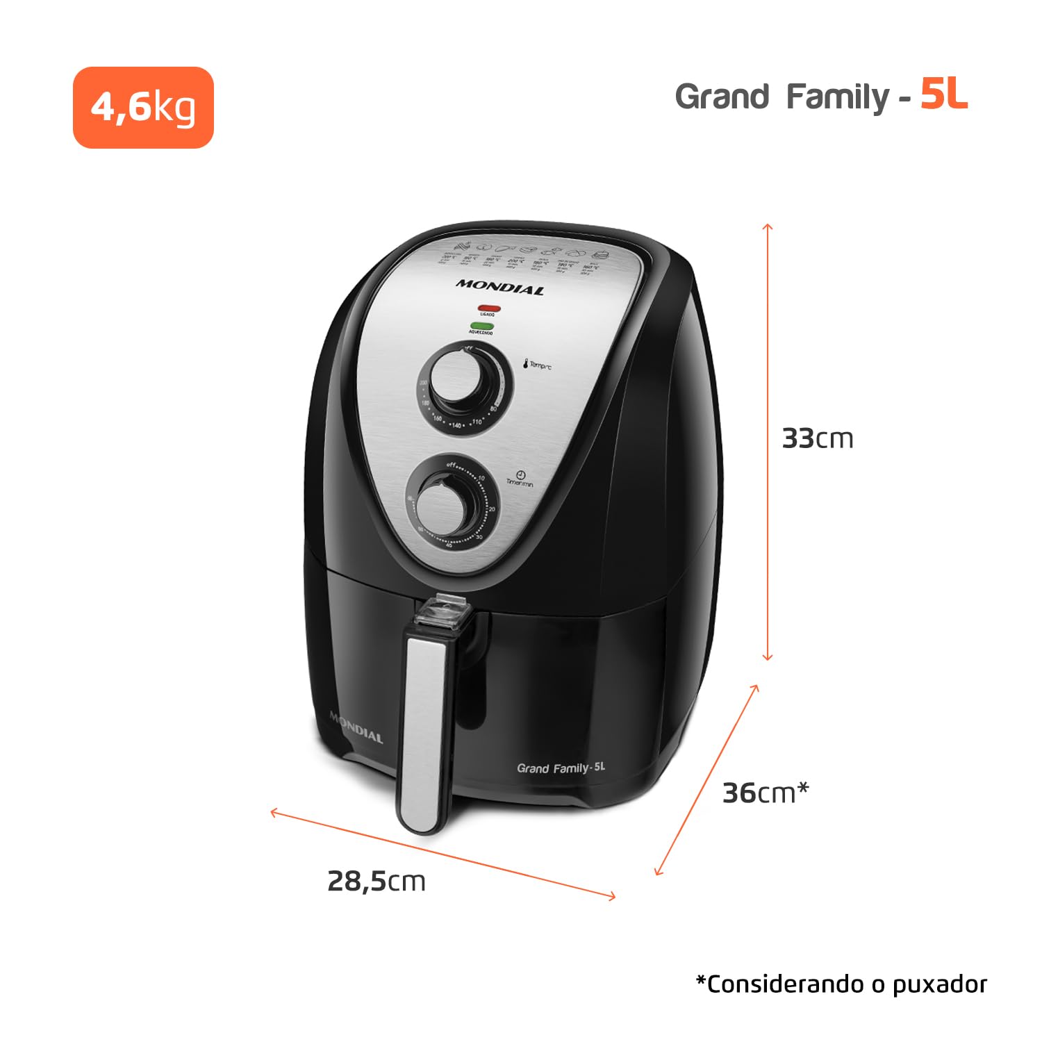 Mondial AFN-50-BI 5L Air Fryer - Oil Free Fryer, 1900W, 110V, Black/Stainless Steel - Perfect for Healthy Cooking, Crispy Snacks & Family Meals