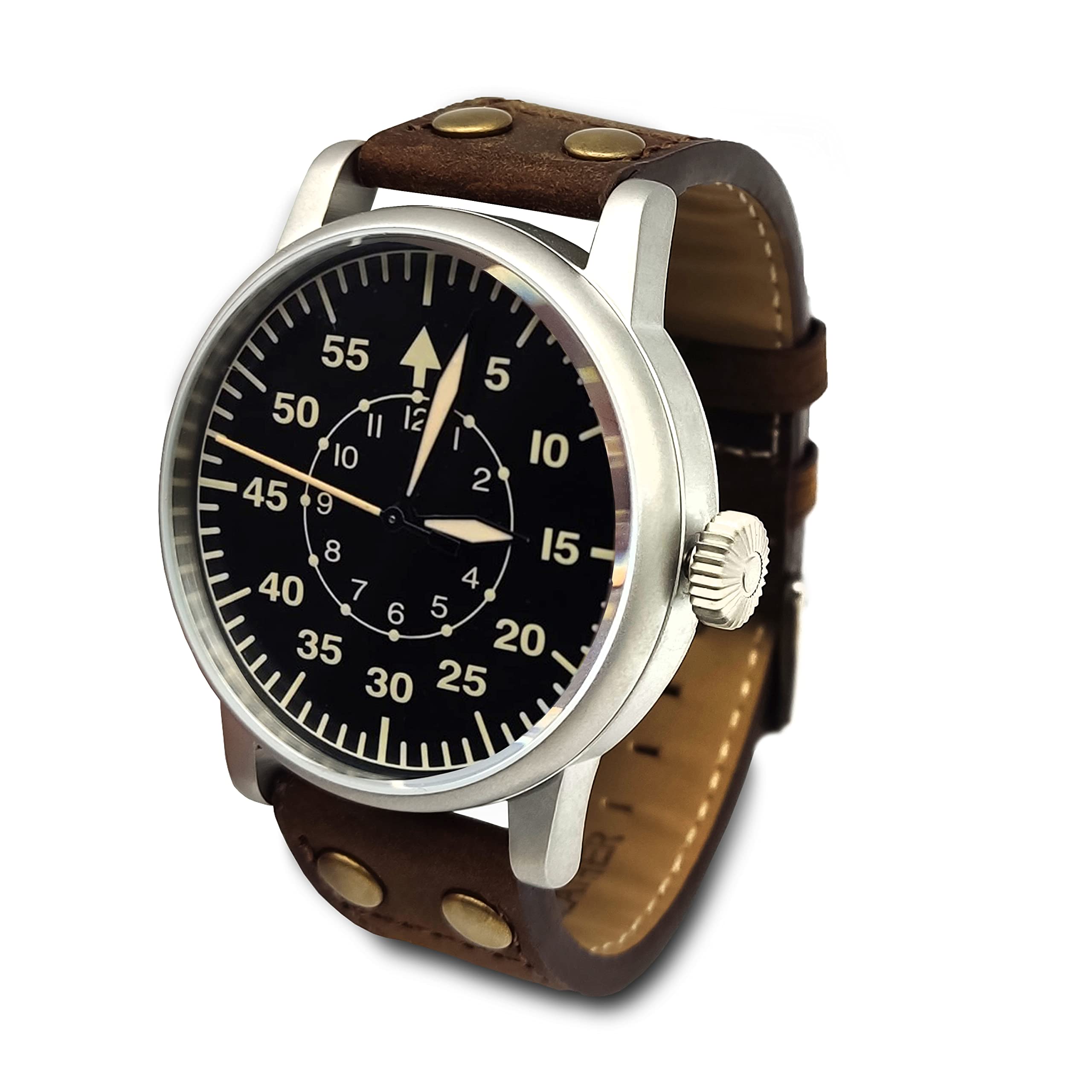 Vintage WW2 Military Watch - Swiss Quartz Movement, Genuine Leather Strap, 10 ATM Water Resistant | Luftwaffe Style Men's Watch for Collectors & WWII Enthusiasts | Perfect for Historical Reenactments, Outdoor Adventures & Gift Giving