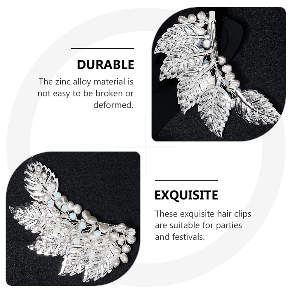Beaupretty Elegant Metal Leaf Hair Clips with Pearl & Crystal Accents - Vintage Duckbill Hair Barrettes for Women, Brides & Girls - Perfect for Weddings, Prom, Parties & Everyday Hairstyles