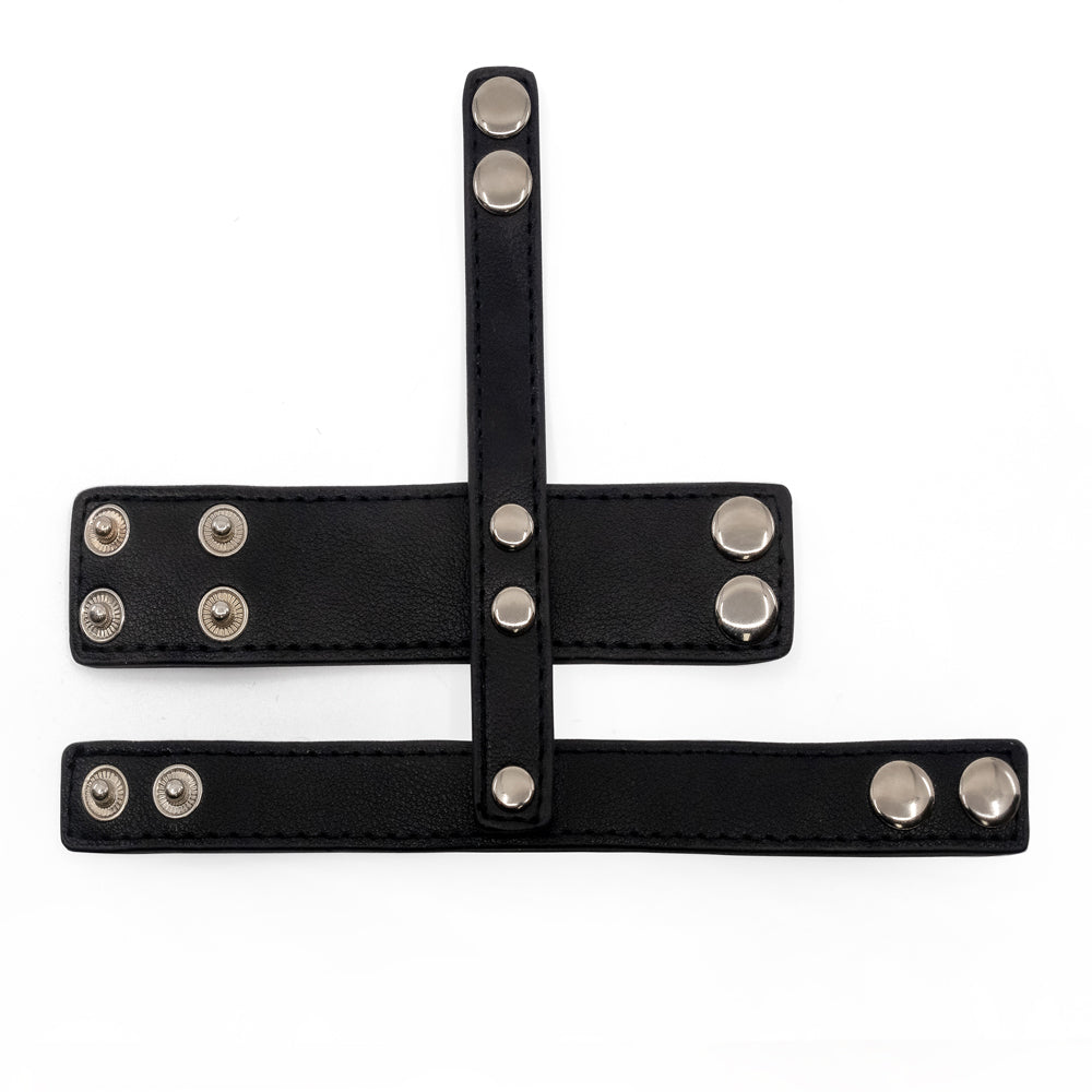 Premium Faux Leather Cock & Ball Stretcher with Snap Buttons - Adjustable Male Genital Enhancer for BDSM, Fetish Play & Intimate Pleasure