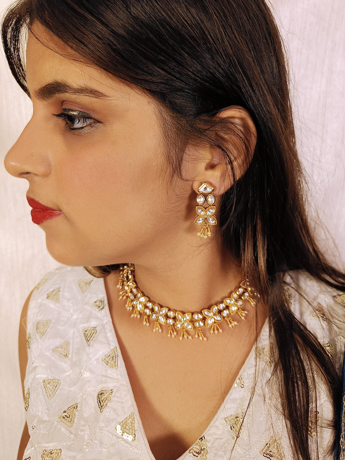 Luxury Gold Plated Royal Kundan Necklace and Earrings Set (D398) - Perfect for Weddings, Parties & Special Occasions
