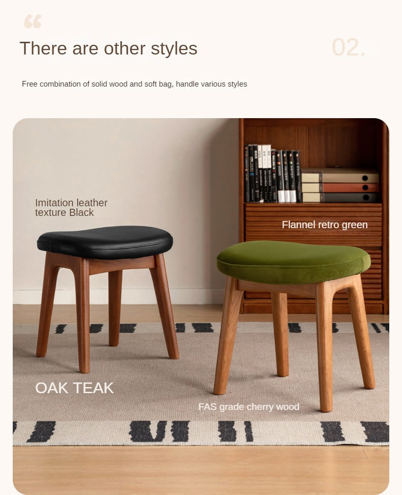 Premium Solid Oak & Black Walnut Wood Makeup Stool - Elegant Vanity Seat with Cushion for Bedroom, Dressing Room & Beauty Salon
