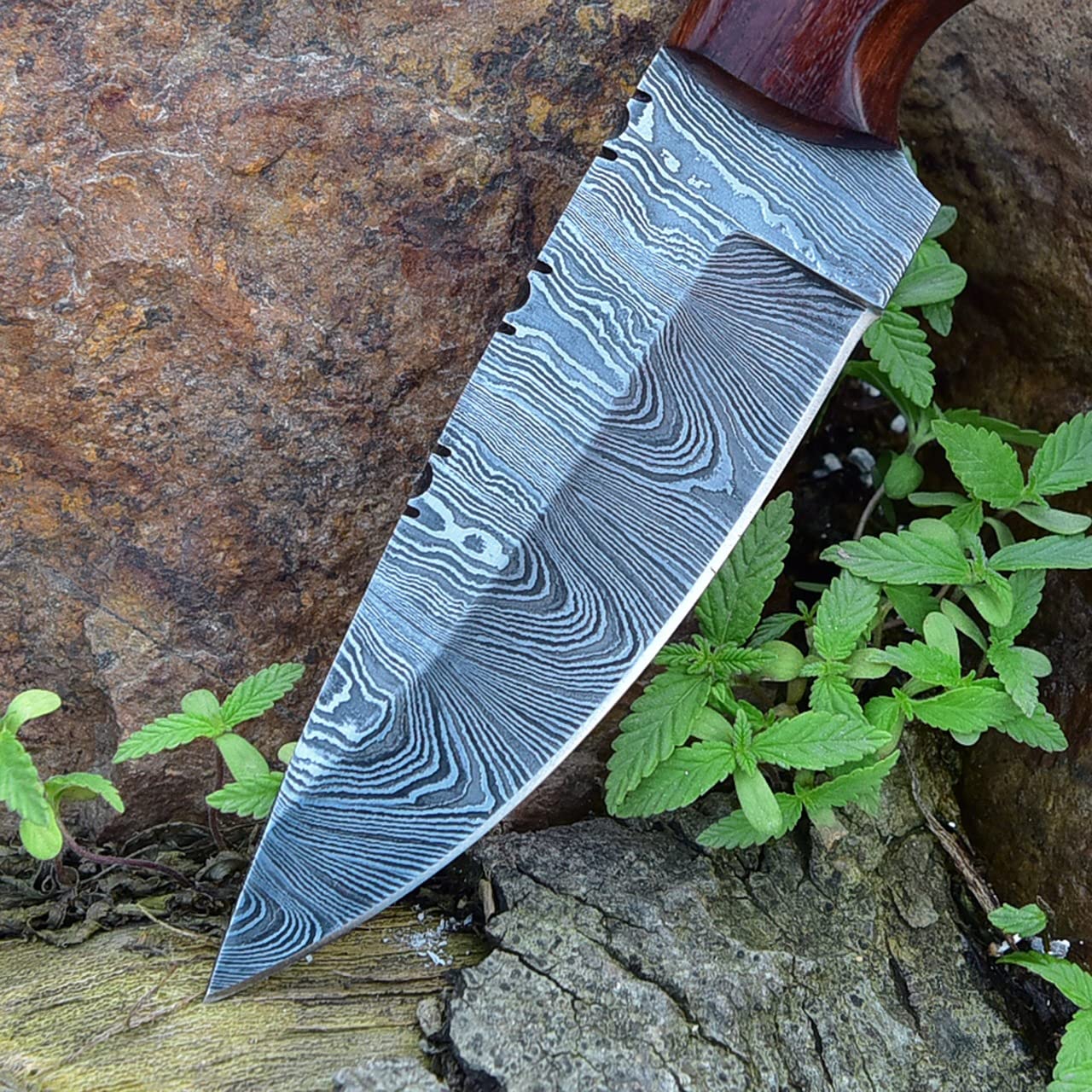 Premium Grace Knives Handmade Damascus Steel Fixed Blade Hunting Knife - 8.5 Inch Outdoor Survival Tool with Leather Sheath (G-1051) - Perfect for Camping, Bushcraft & Wilderness Adventures