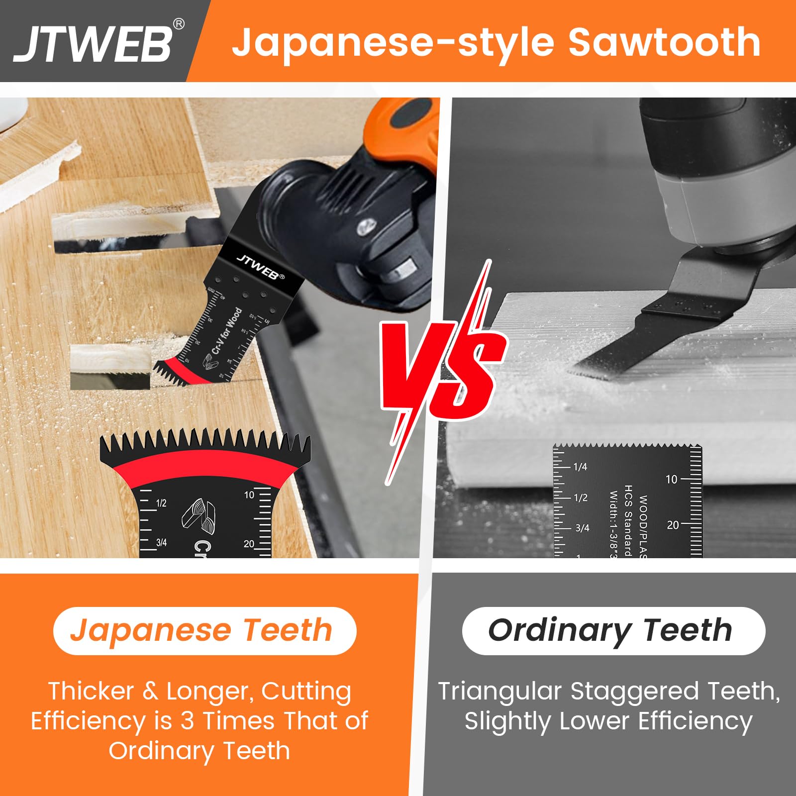 JTWEB 12PCS Japanese Tooth Oscillating Saw Blades Kit - Standard & Extra-Long Arc-Shaped Blades for Wood, Plastic Cutting - Compatible with Power Oscillating Multi-Tools - Perfect for DIY Projects, Home Renovation & Woodworking
