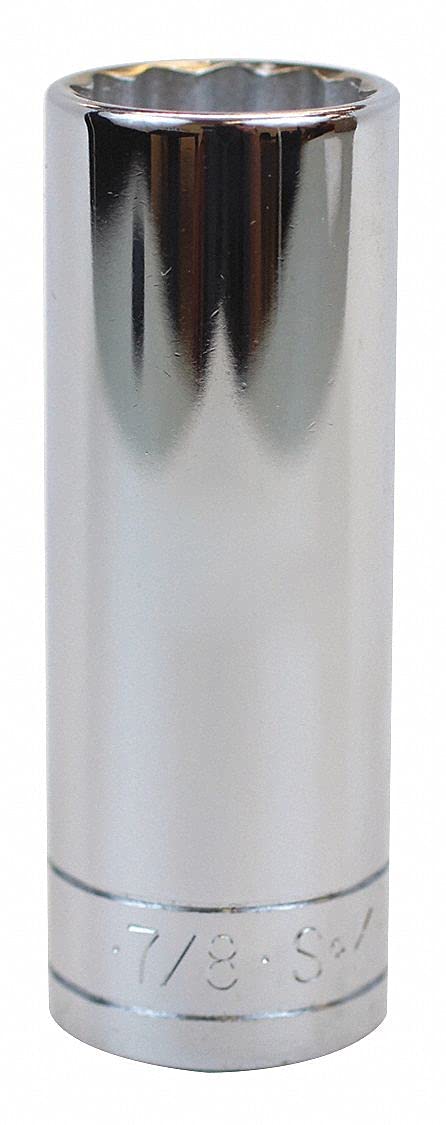 SK Professional Tools 7/8-Inch Alloy Steel Socket with 1/2-Inch Drive Size & Chrome Finish - 40828 - Perfect for Automotive Repairs, Machinery Maintenance & DIY Projects