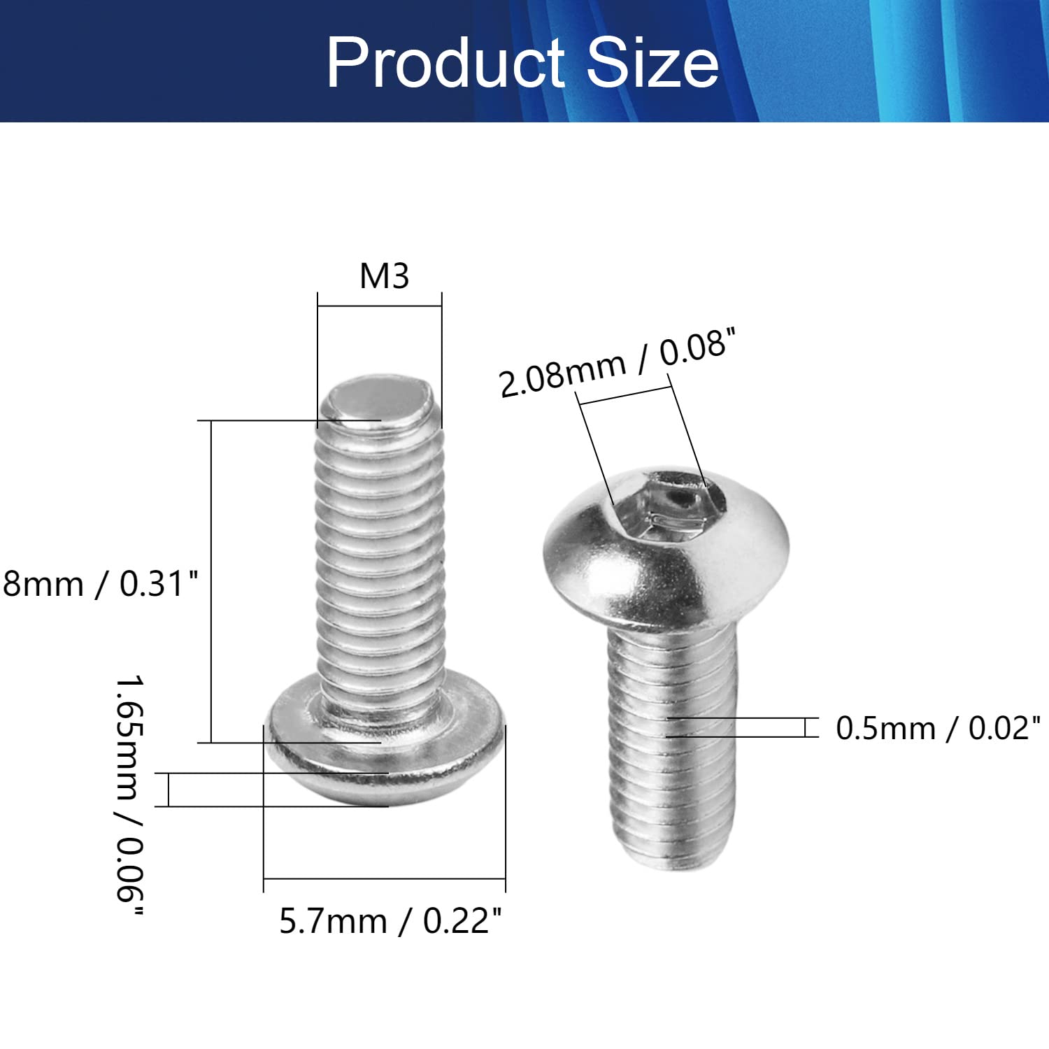 M3x8mm Hex Socket Head Machine Screws (100Pcs) - Carbon Steel Fasteners for Furniture Assembly