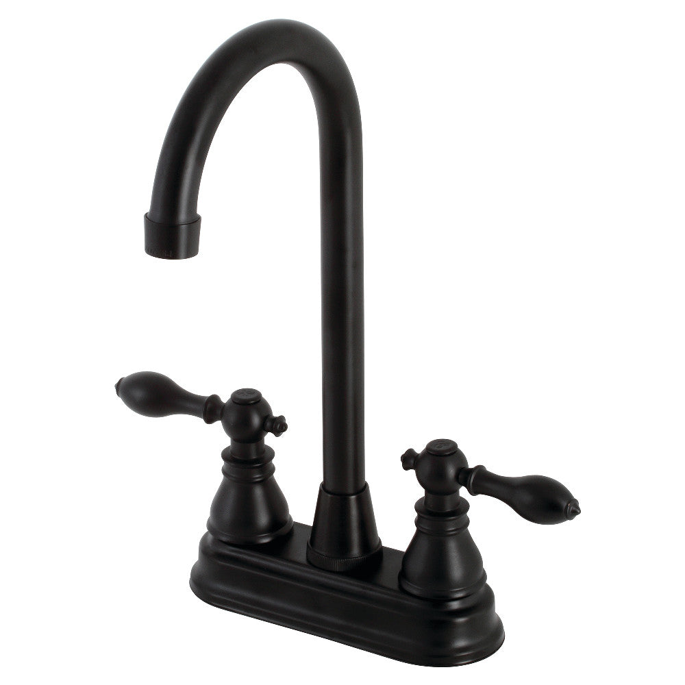Kingston Brass KB491ACL American Classic Two Handle High Arc Bar Faucet - Premium Stainless Steel Kitchen Sink Faucet for Bar, Prep Sink & Wet Bar (Commercial & Home Use)