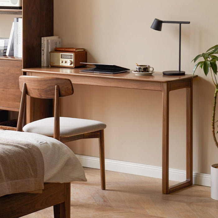 Premium Black Walnut Solid Wood Narrow Writing Desk - Modern Minimalist Home Office & Study Workstation for Small Spaces