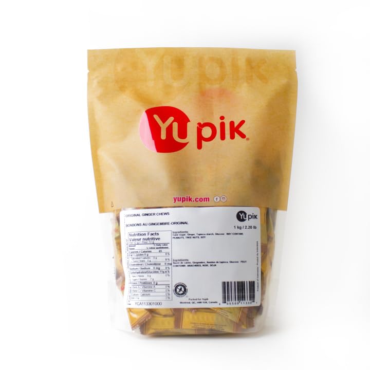 Yupik Ginger Chews 2.2lb - Gluten-Free Soft Candy with Real Ginger for Quick Snacks & Energy Boost