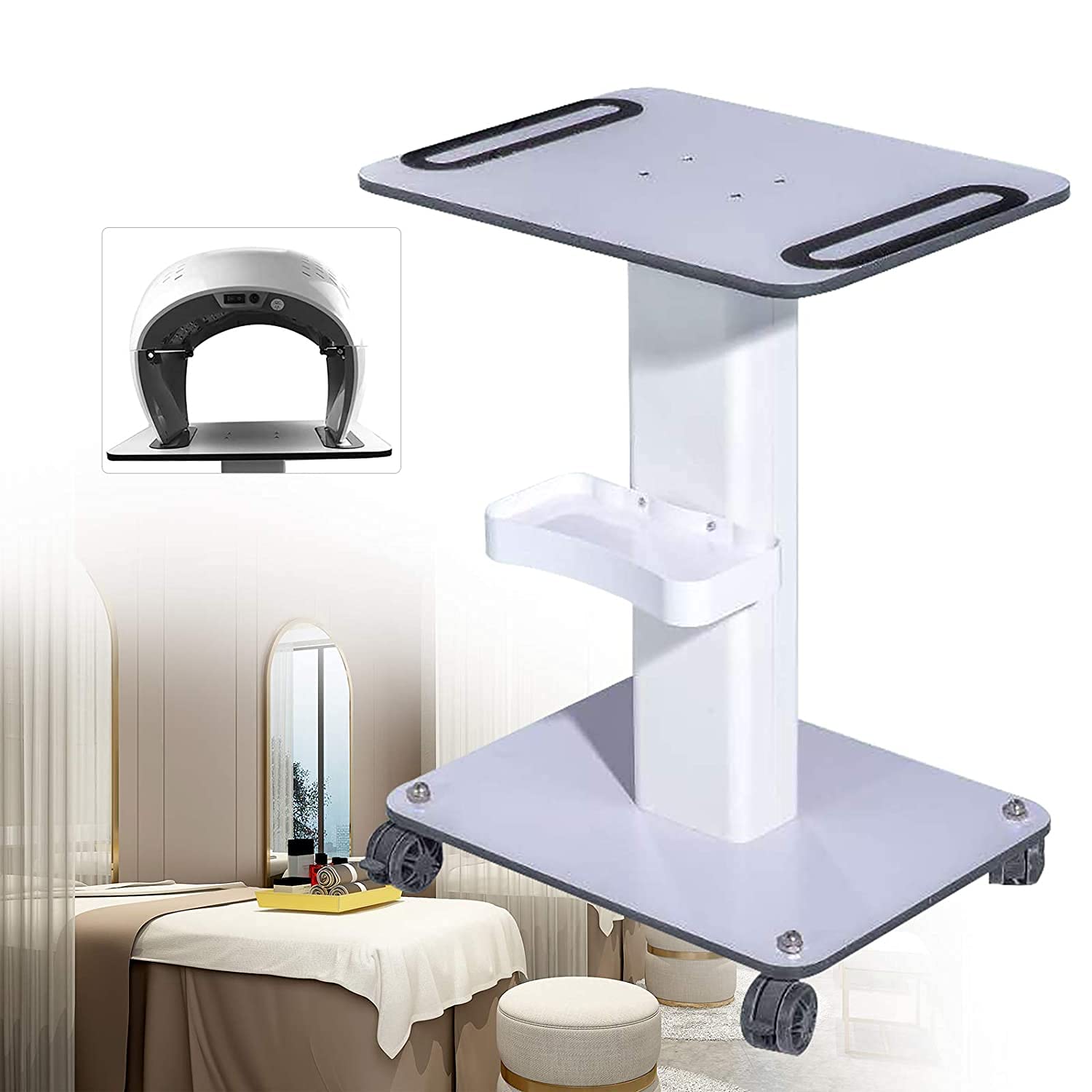 Professional Salon Medical Trolley with Rolling Wheels - Hair Stylist Cart with Large Instrument Tray for Beauty Tools & Supplies - Mobile Storage Solution for Hairdressers & Spa Services - Perfect for Salon Organization & Client Styling (White, Large Table Size)