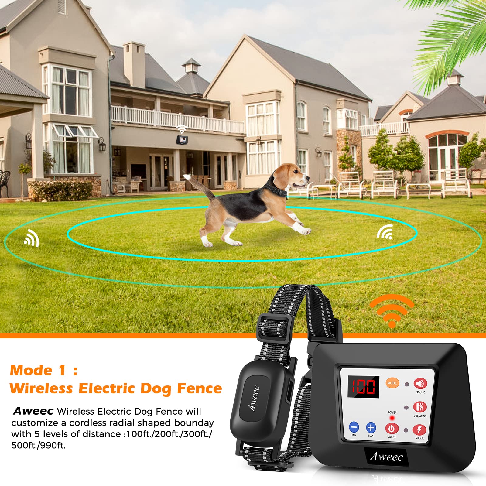 2024 Wireless Dog Fence System - 2-in-1 Electric Pet Containment & Training Collar with Remote Control | Safe Boundary Solution for Small, Medium & Large Dogs | Perfect for Backyard, Garden & Outdoor Training