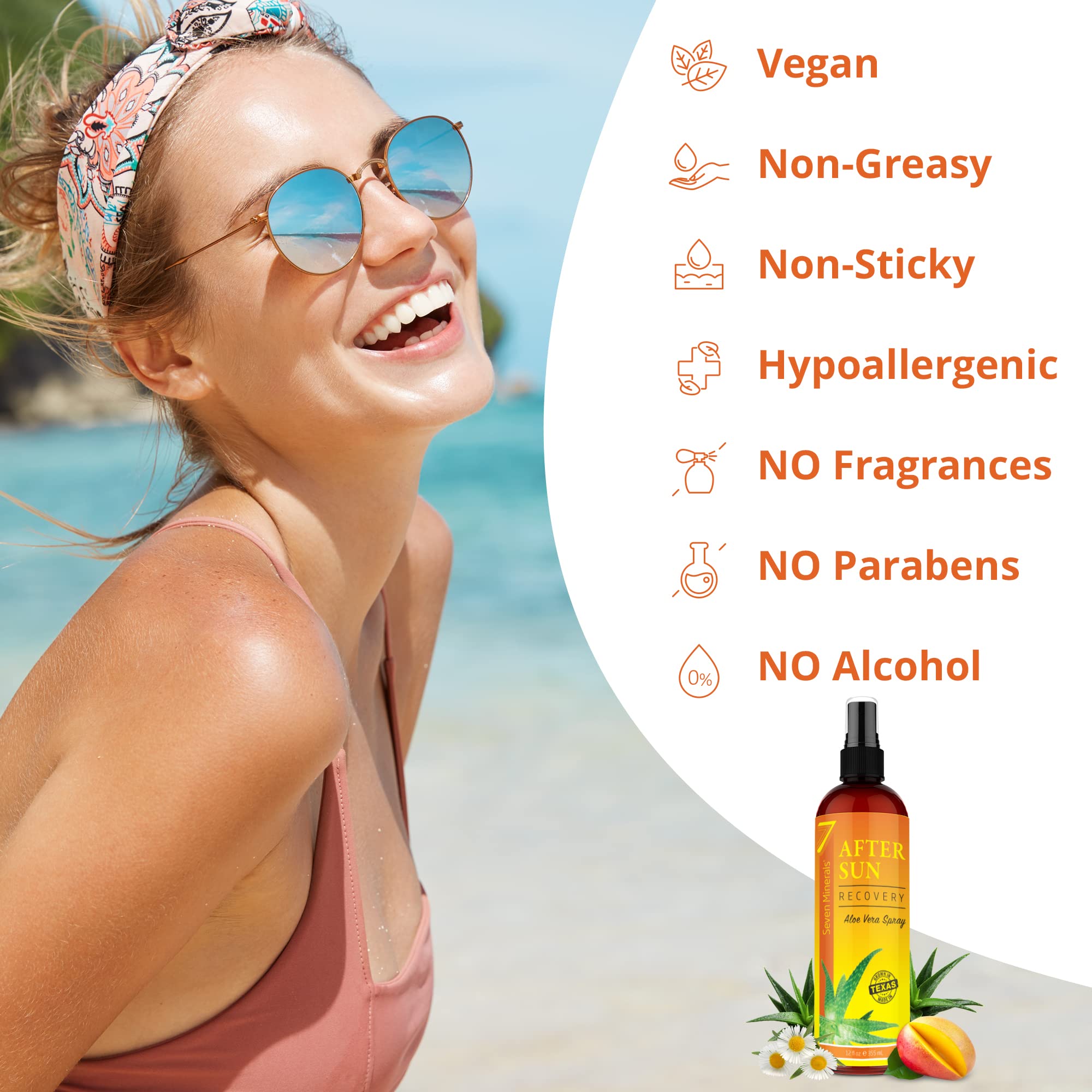 Organic Aloe Vera Gel & After Sun Recovery Spray with Mango & Chamomile - Soothing Sunburn Relief for Face & Body - Perfect for Post-Sun Care, Skin Hydration & Irritation Relief