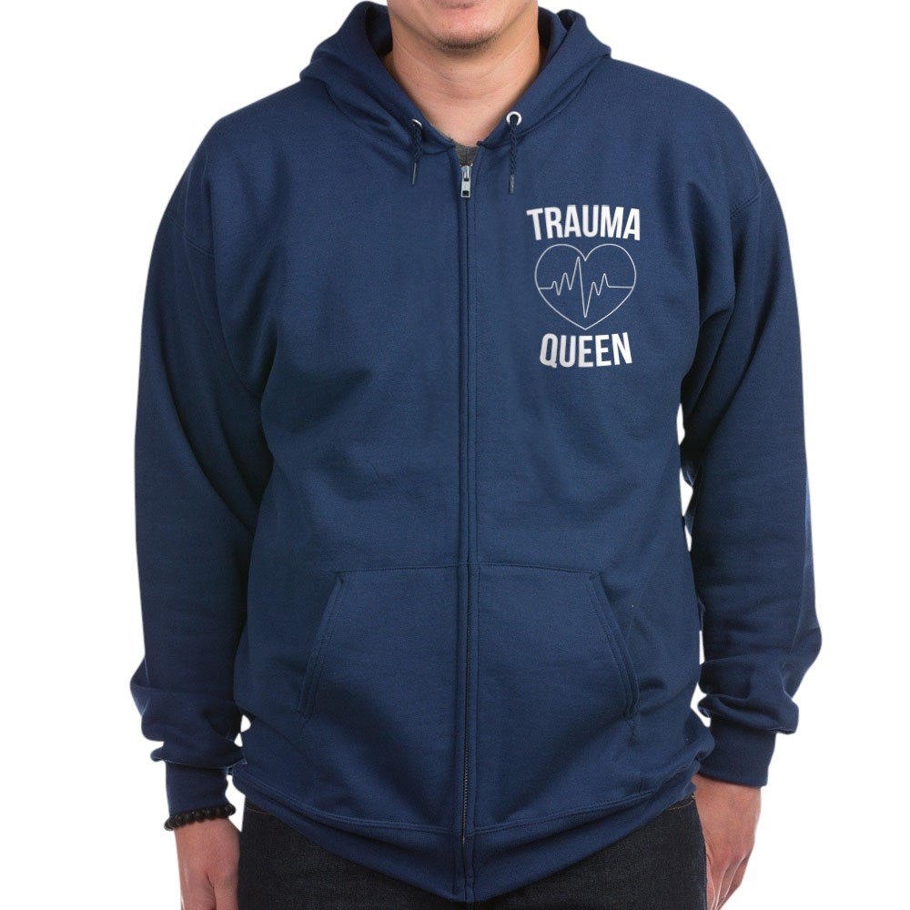 Trauma Queen Zip Hoodie for Women - Dark Color Pullover Hooded Sweatshirt | Comfortable & Stylish Casual Wear for Everyday Outfits, Lounge & Street Fashion
