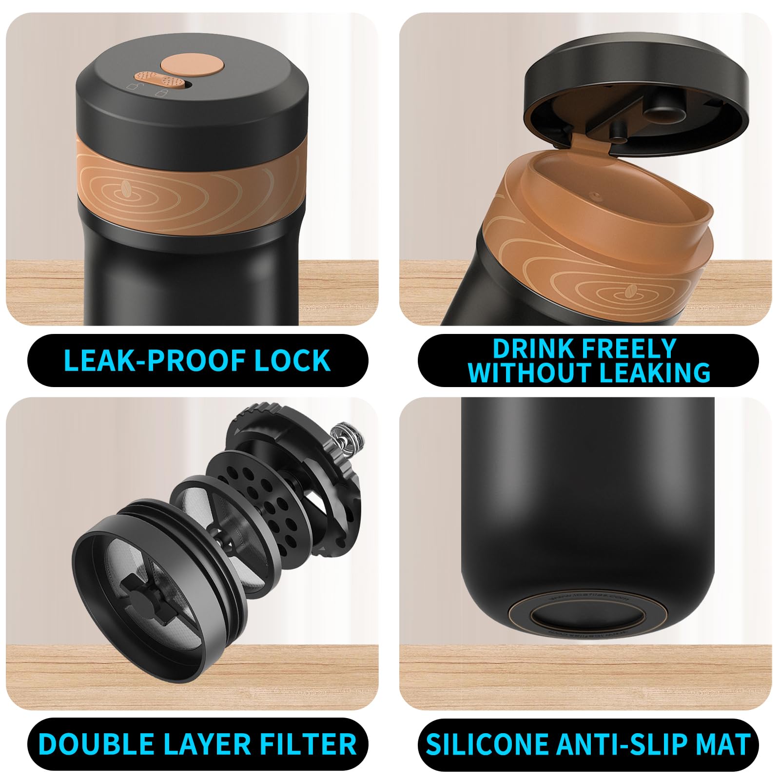 Premium Stainless Steel French Press Coffee Maker - 320ML Portable Travel Mug for Hot & Cold Brew, Vacuum Insulated - Perfect for Camping, Office & On-the-Go Coffee Lovers