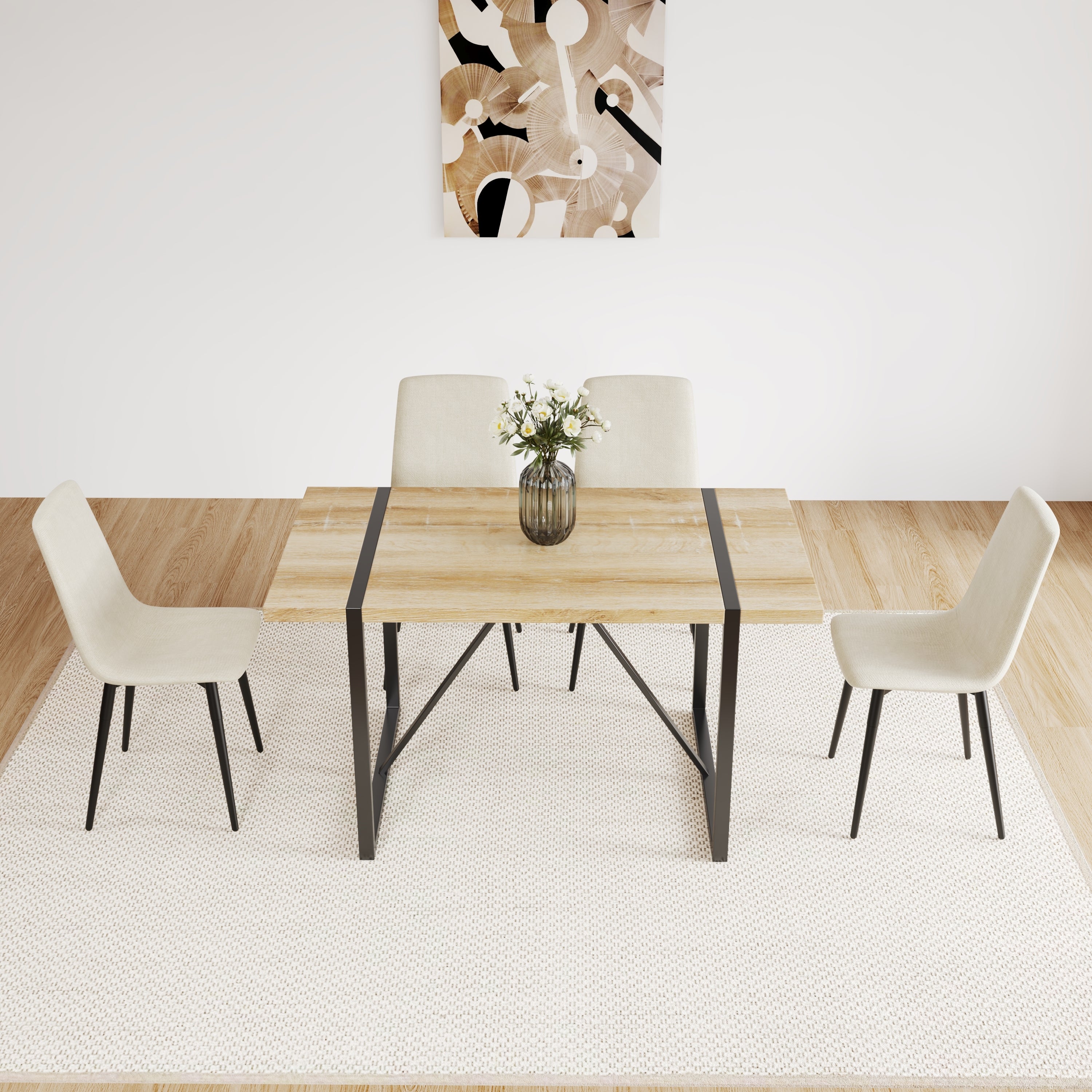 4-Piece Modern Upholstered Dining Chair Set - Linen Cushion Seats with Sturdy Black Metal Legs - Kitchen & Dining Room Accent Chairs (Beige) - Perfect for Small Spaces, Breakfast Nooks & Contemporary Home Decor