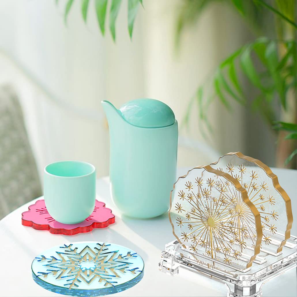 5-Piece Snowflake Resin Coaster Mold Set with Stand Holder - Round Silicone Epoxy Casting Molds for DIY Coasters, Cup Mats & Tray Decor - Perfect for Home, Office & Gift Making