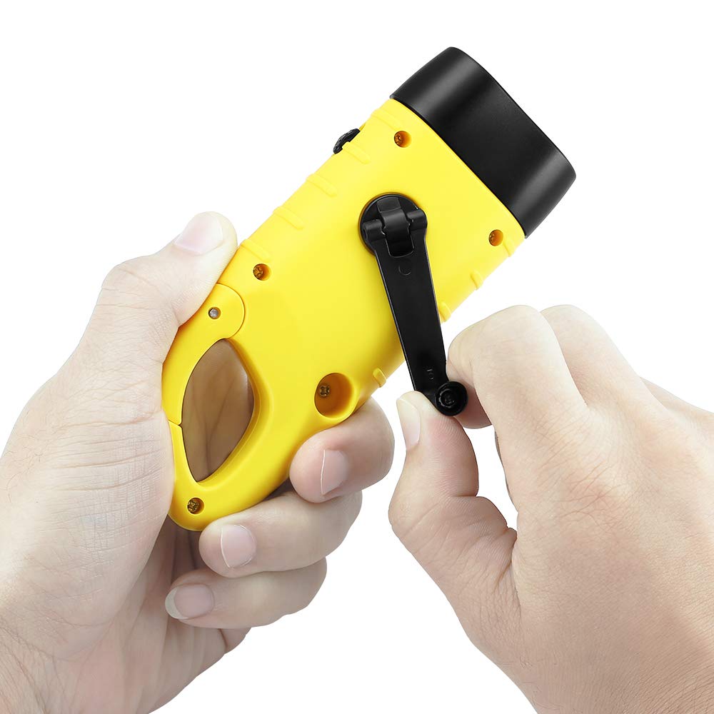 Simpeak 2-Pack Hand Crank Solar Powered Flashlight - Emergency Rechargeable LED Flashlight with Quick Snap Carabiner for Outdoor Camping, Hiking, Survival & Power Outages (Yellow)