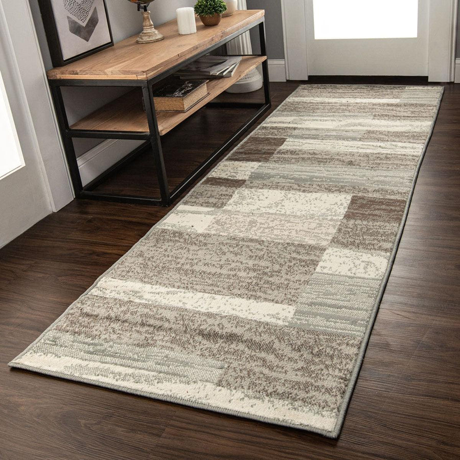 Stylish Rockwood Contemporary Geometric Patchwork Area Rug - Non-Slip Indoor Runner for Living Room, Bedroom & Office Decor
