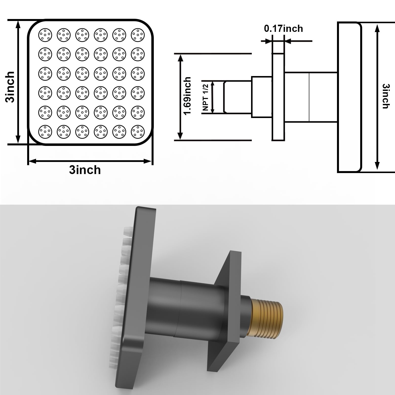 3-Inch Matte Black Square Shower Body Spray Jets - 4 Pack Adjustable Brass Shower Jets with On/Off Flow Control | Perfect for Spa-Like Bathroom Upgrades & Luxury Shower Systems