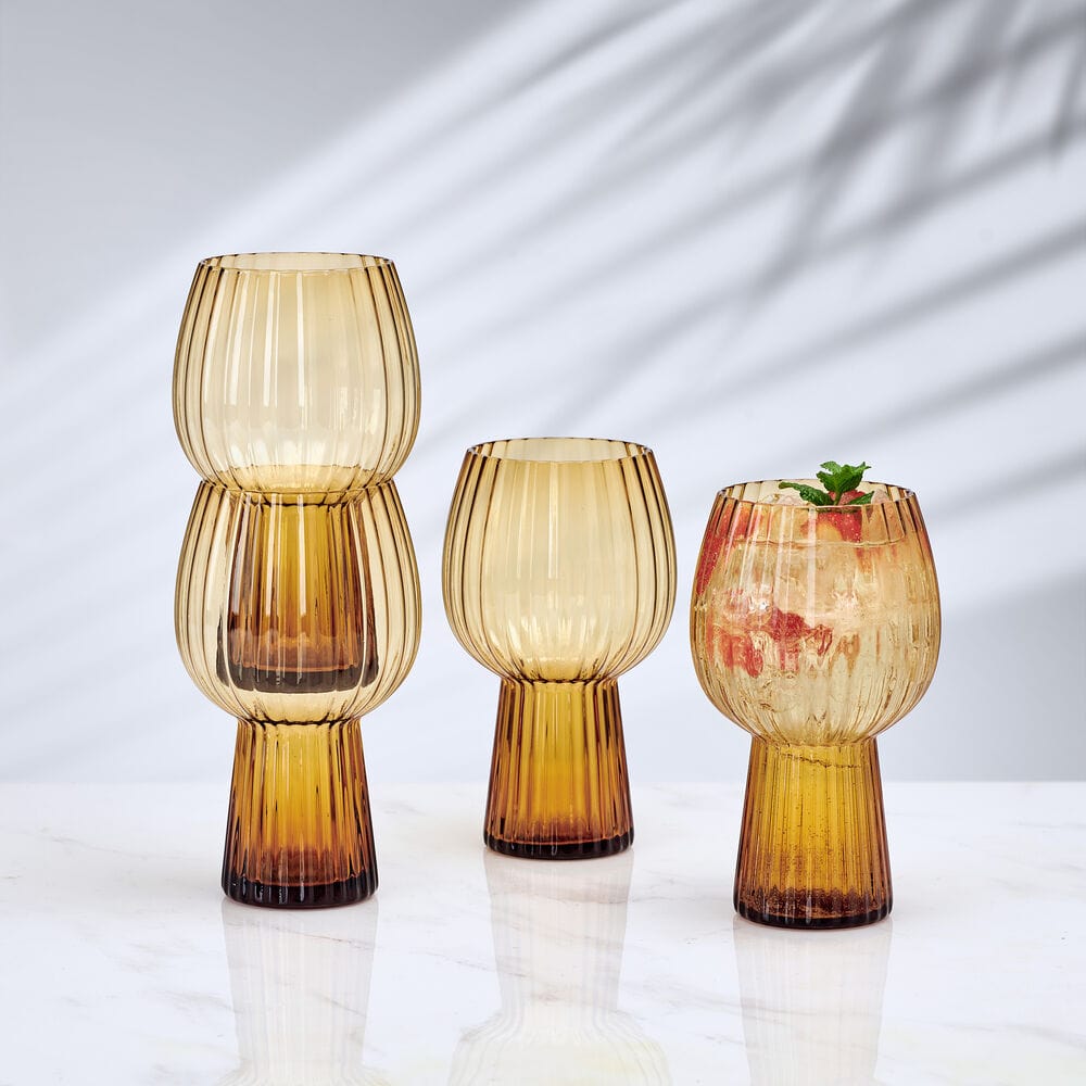 Phoebe Optic Amber Set of 4 Elegant Goblet Beverage Glasses - Perfect for Wine Tasting, Cocktail Parties & Home Bar Decor