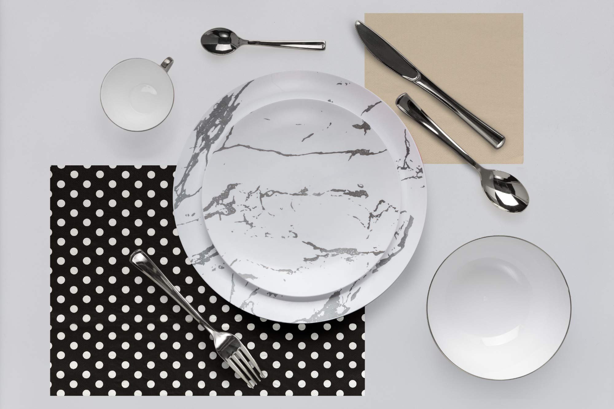 Trendables 60-Pack Disposable Dinnerware Set - Elegant Marble Design Plastic Plates (30 Large 10.25