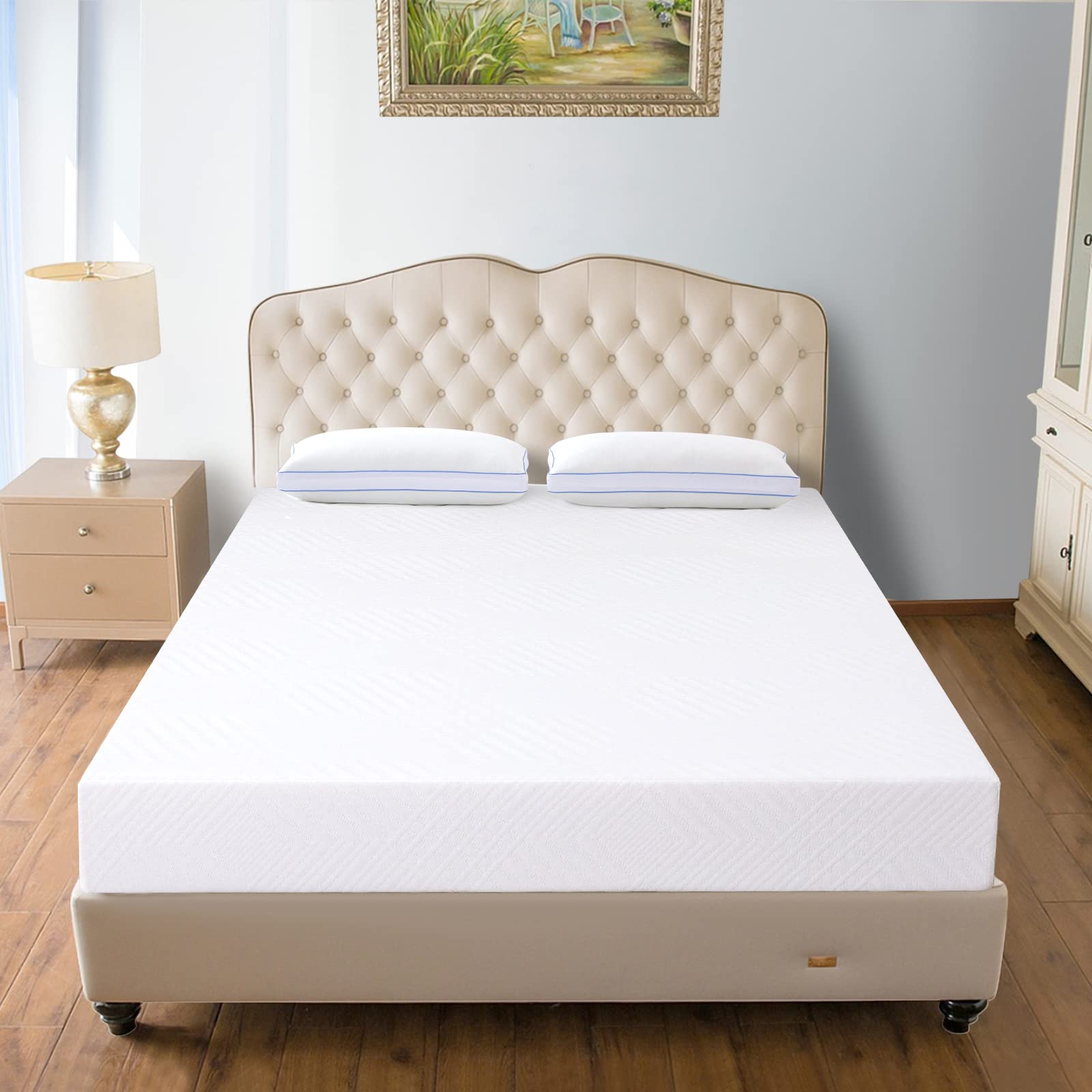 Opoiar 8 Inch Queen Size Memory Foam Mattress - Cooling Gel Infused Green Tea Memory Foam Mattress in a Box, Medium Firm Support for Pressure Relief & Cool Sleep, Perfect for Hot Sleepers & Back Pain Relief - Ideal for Bedrooms, Guest Rooms & Dorm Rooms (USA)
