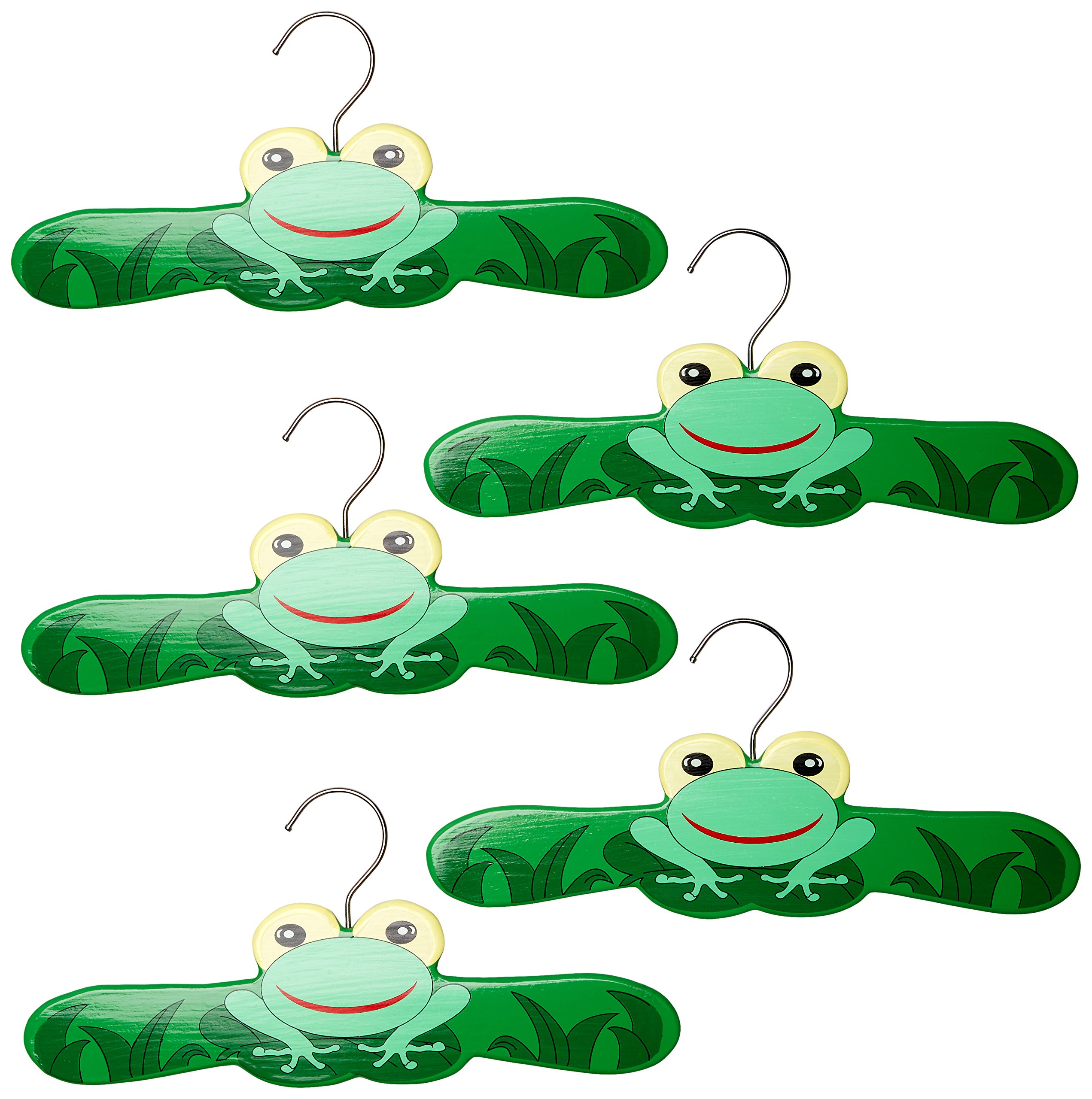 Kidorable Green Frog Wooden Hangers - Handcrafted Children's Closet Organizer with Cute Big Eyes & Smile (Set of 5) - Perfect for Kids' Room Decor & Nursery Organization