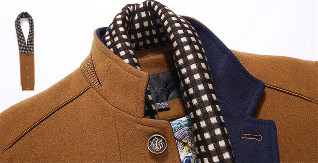 Men's Winter Wool Blend Trench Coat with Scarf Collar - Thick Single Breasted Wool Overcoat for Casual Wear | Perfect for Office, Travel & Outdoor Activities