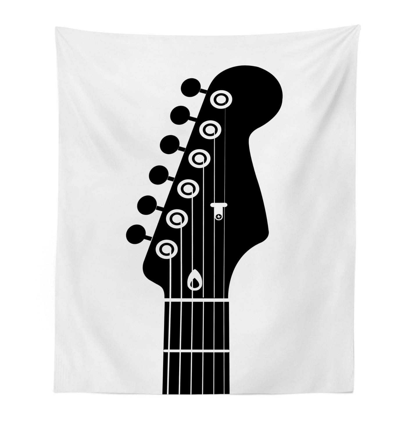 Ambesonne Guitar Wall Tapestry - Black and White Half Guitar Design with Strings, 23