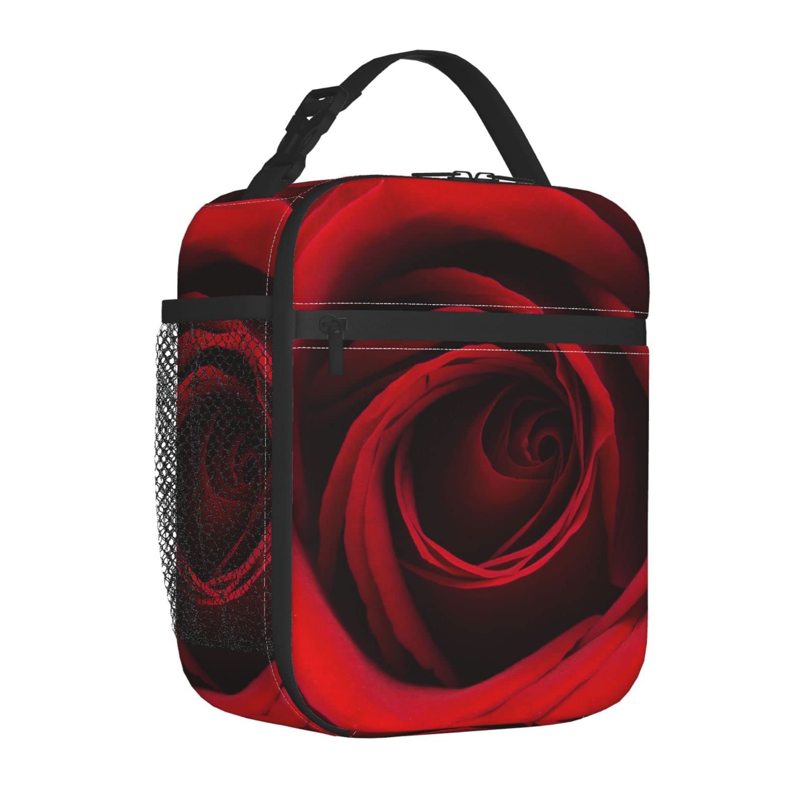 YETTA YANG Insulated Lunch Box - Cute Red Rose Floral Design, Portable & Reusable Thermal Lunch Bag for Women & Men - Perfect for Work, School, Picnic, Camping & Valentine's Day Gifts