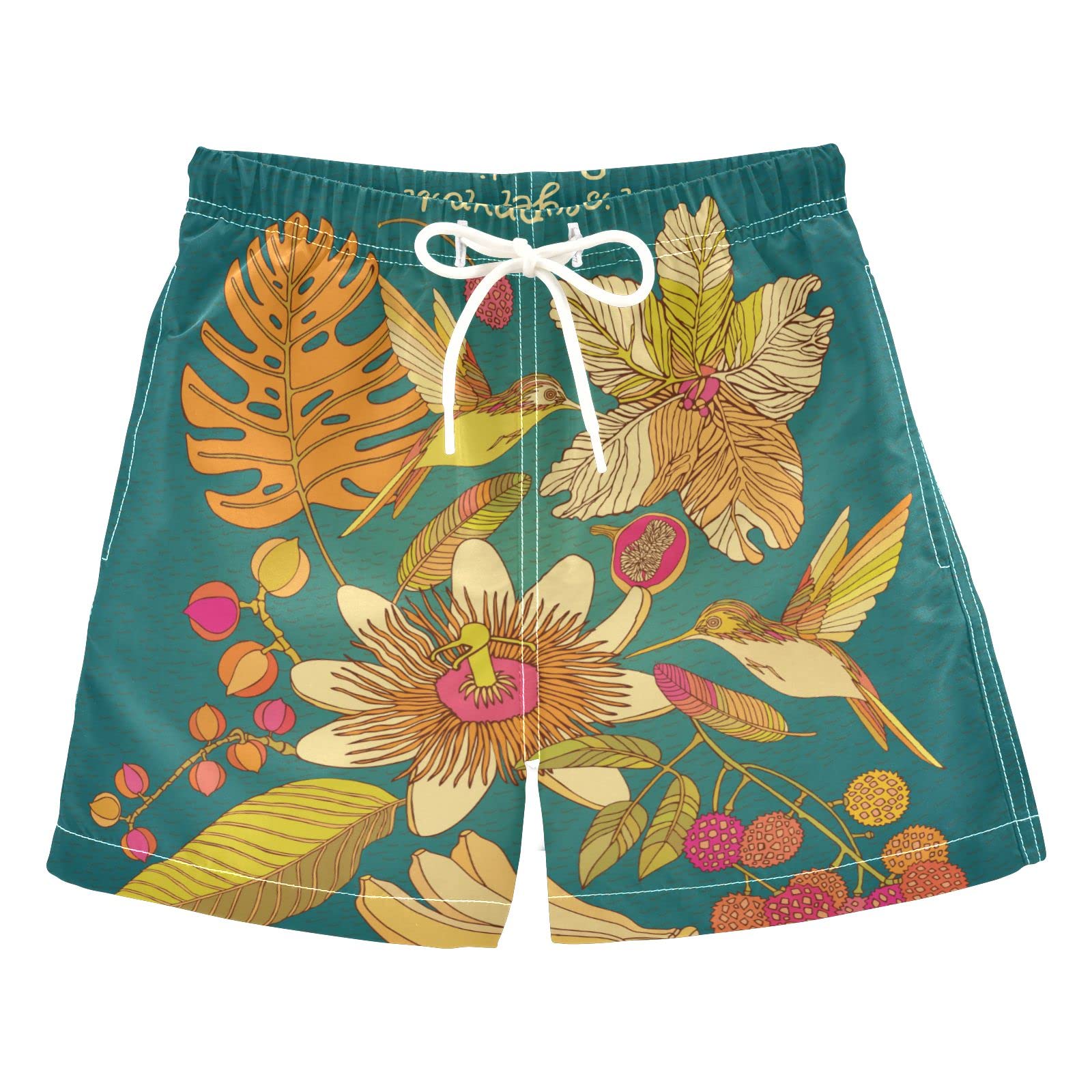 Boys' Quick-Dry Hummingbird Print Swim Trunks with Mesh Lining - Adjustable Waist Beach Shorts for Summer Swimming, Pool Party & Vacation