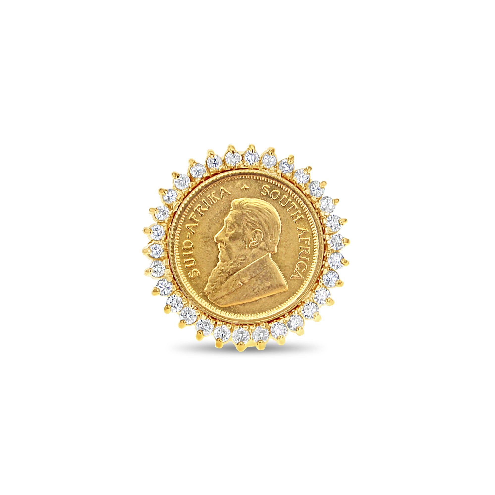1oz Gold Krugerrand Coin Ring with Diamond Halo - Luxury Jewelry for Men & Women, Perfect for Weddings, Anniversaries & Special Occasions