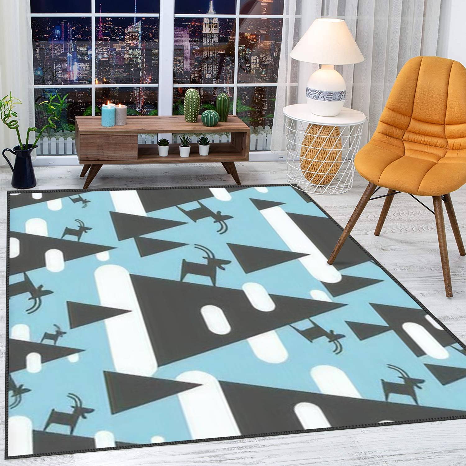 3D Mountain Goat on Rock Non-Slip Area Rug - Modern Seamless Animal Print Carpet for Living Room, Bedroom, Playroom & Classroom Decor - Extra Large Yoga Mat for Home, Office & Kids Spaces