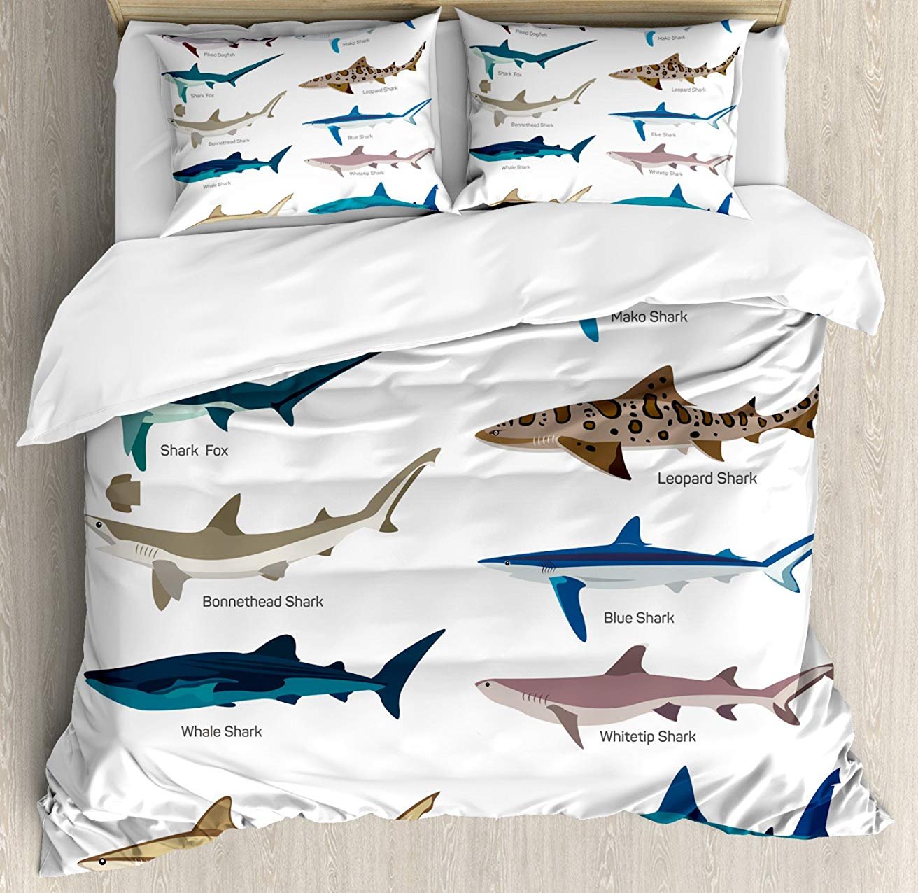 Woken Day Shark 3-Piece Full Bedding Set - Soft Comforter, Duvet Cover & 2 Pillowcases for Kids, Teens & Adults - Bronze Whaler Shark Design - Perfect for Shark-Themed Bedrooms, Kids' Rooms & Ocean Lover Decor