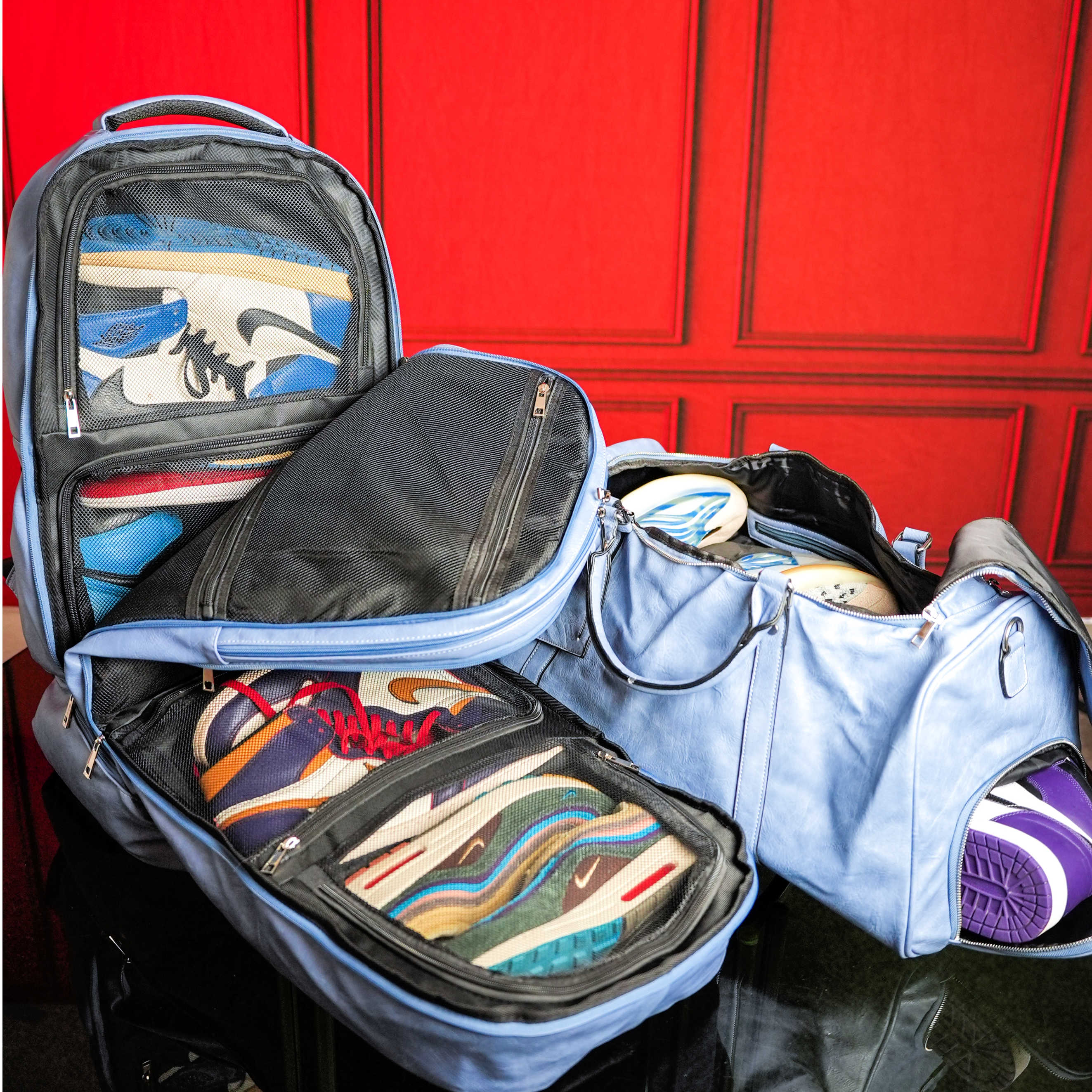 Stylish Baby Blue Signature Handbag & Duffle Bag Set - Perfect for Travel, Gym, and Everyday Use