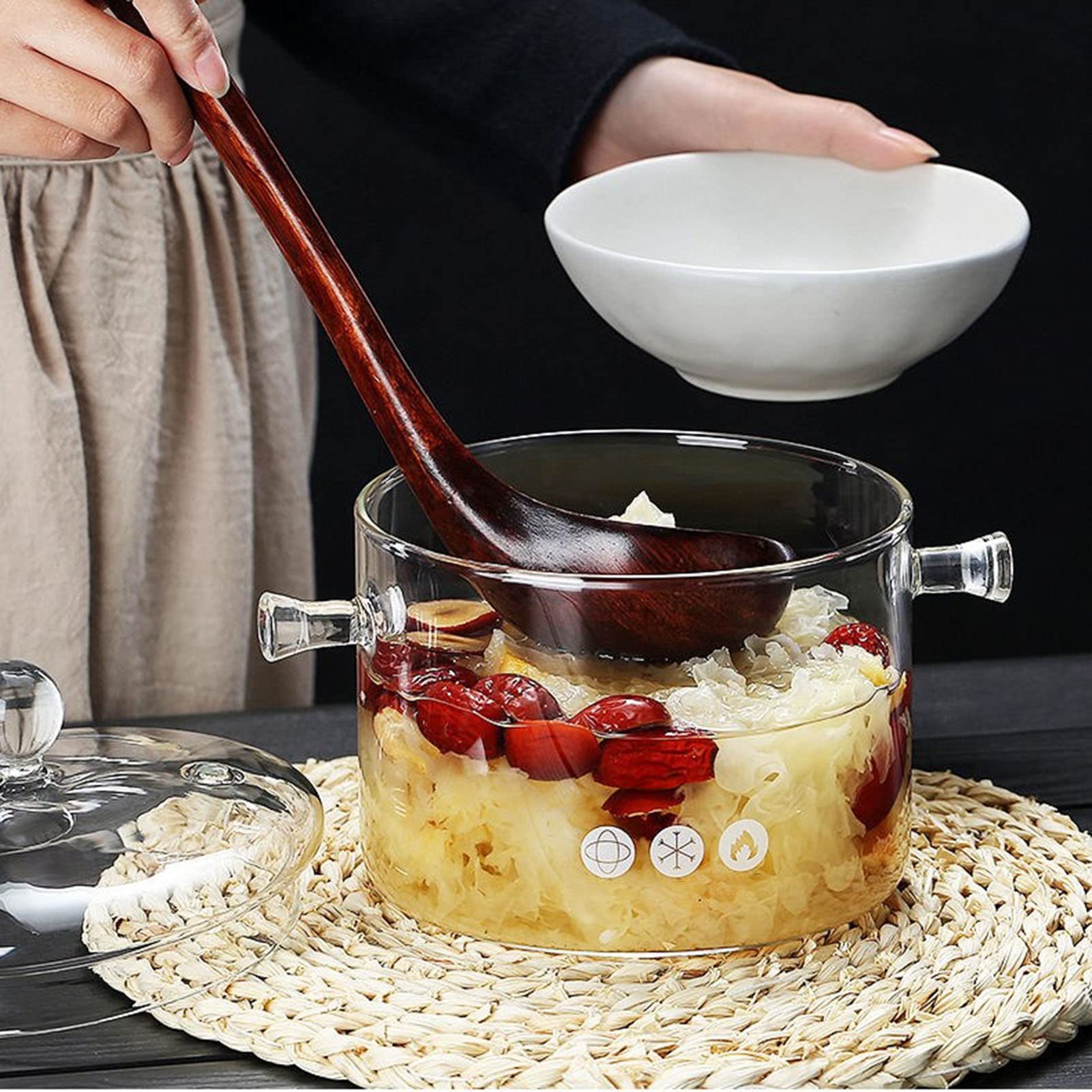 Heat-Resistant Glass Saucepan - 2000ML Transparent Stew Pot for Cooking & Serving